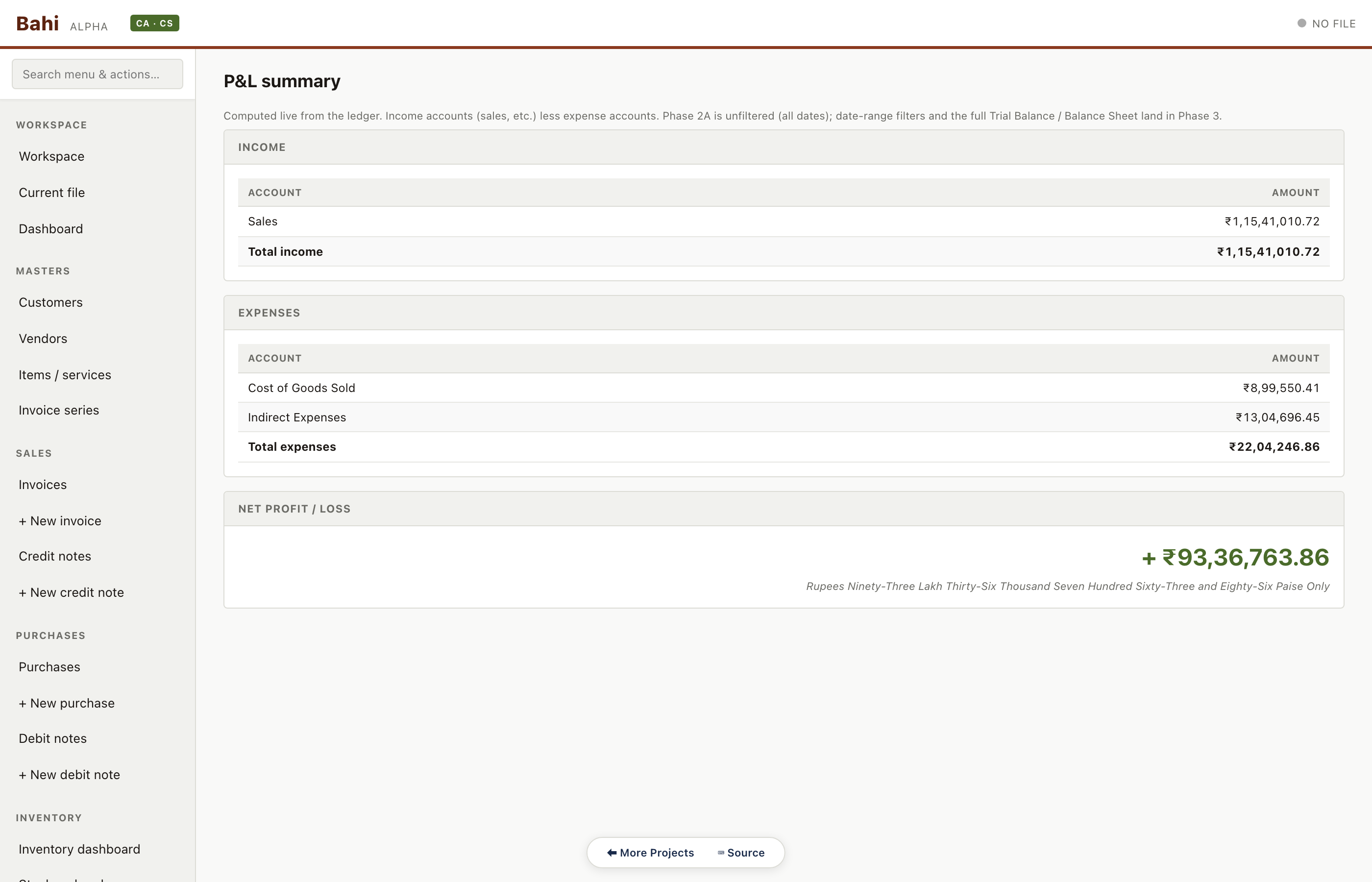 Client 1 — Profit & loss