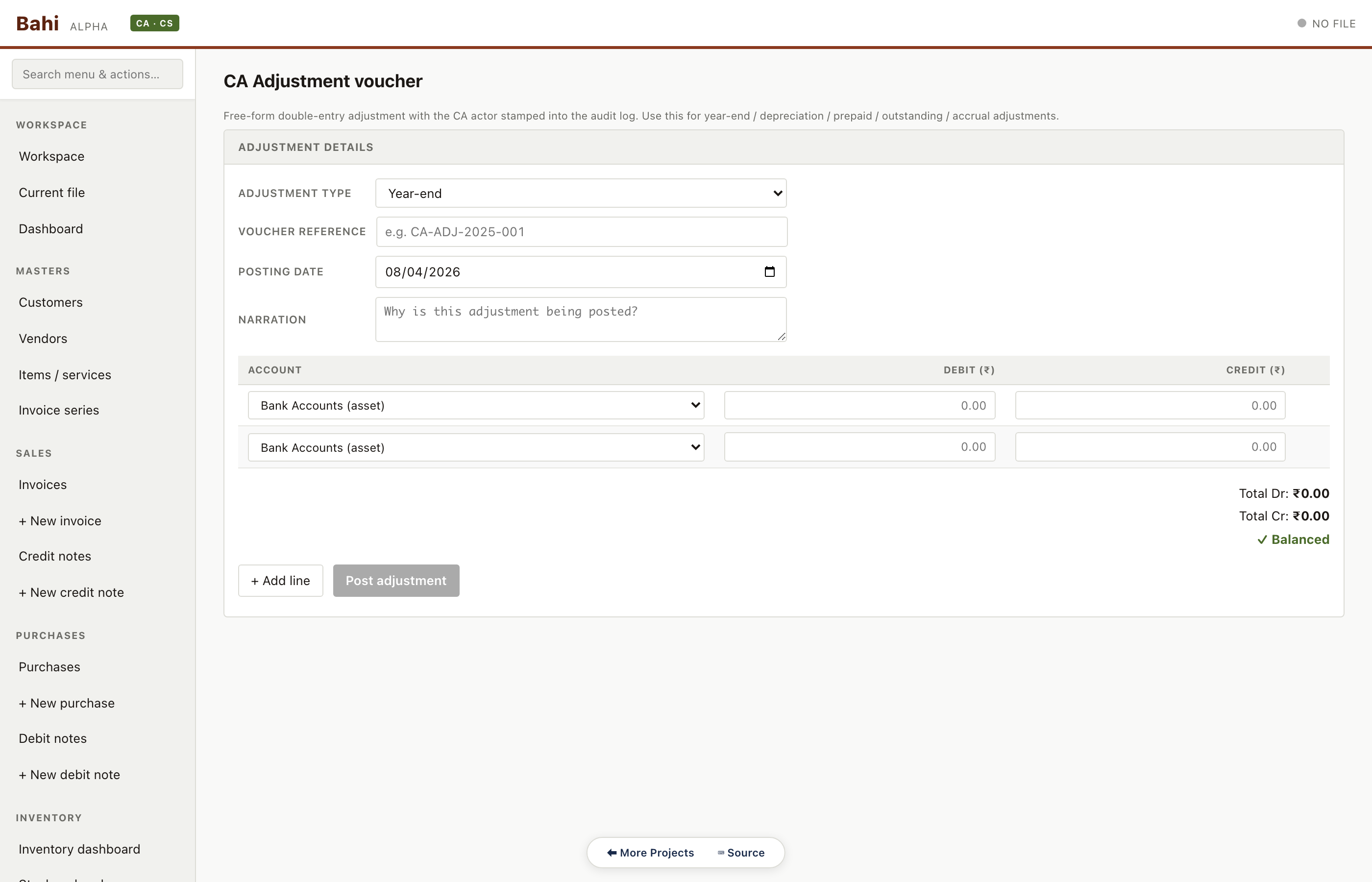 Client 3 — CA adjustment voucher