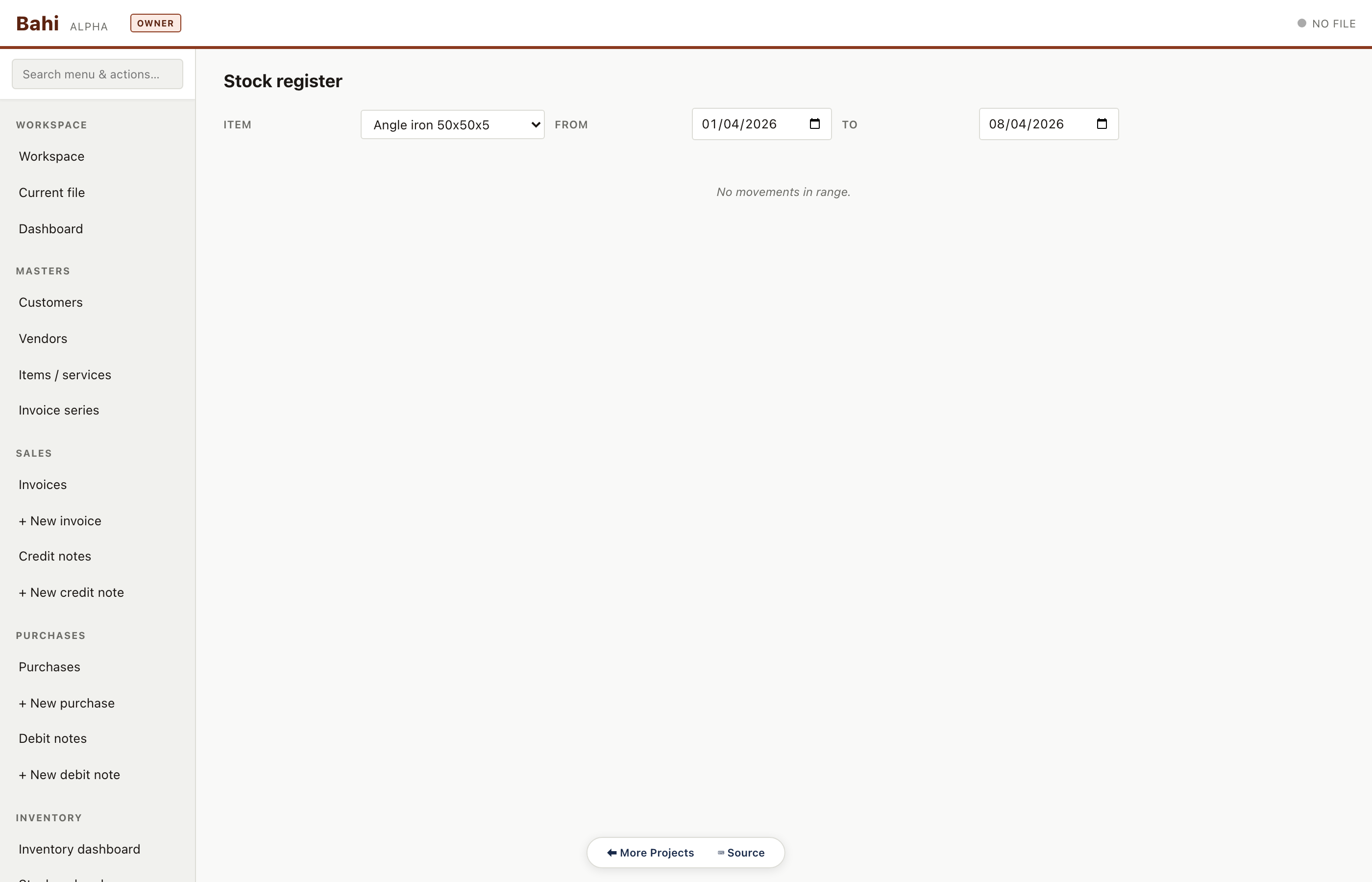 Stock register (per item)