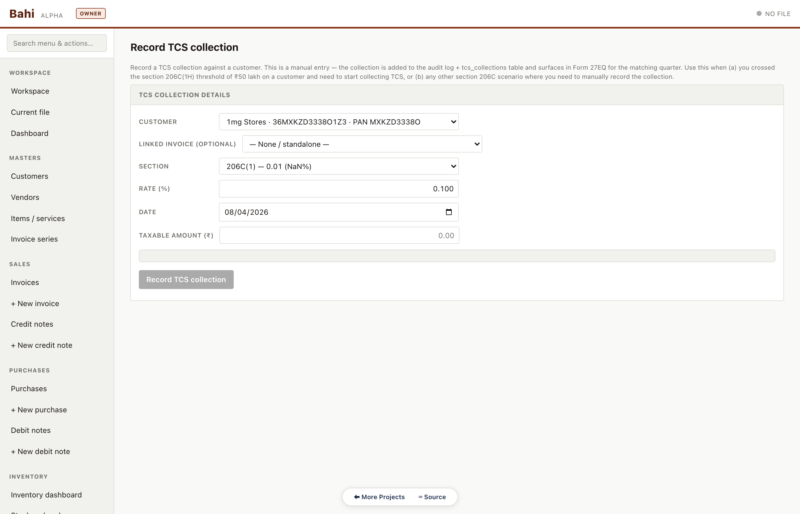 Record TCS collection