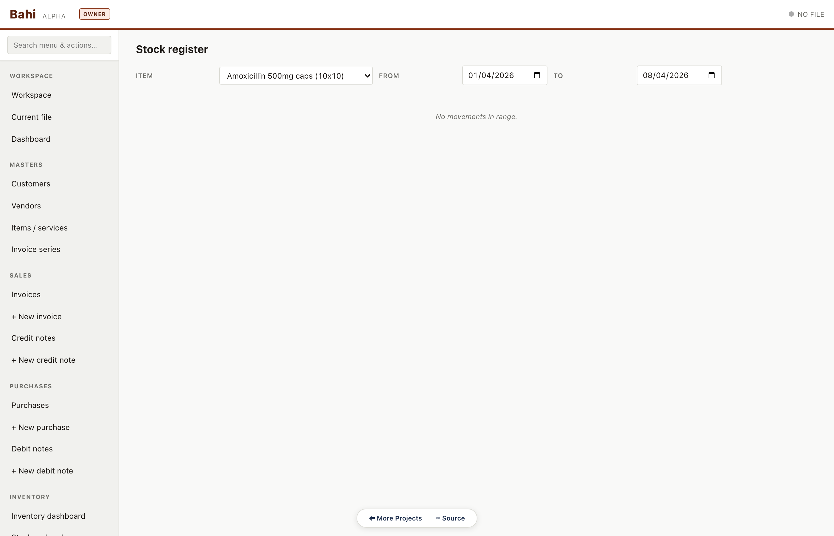 Stock register (per item)