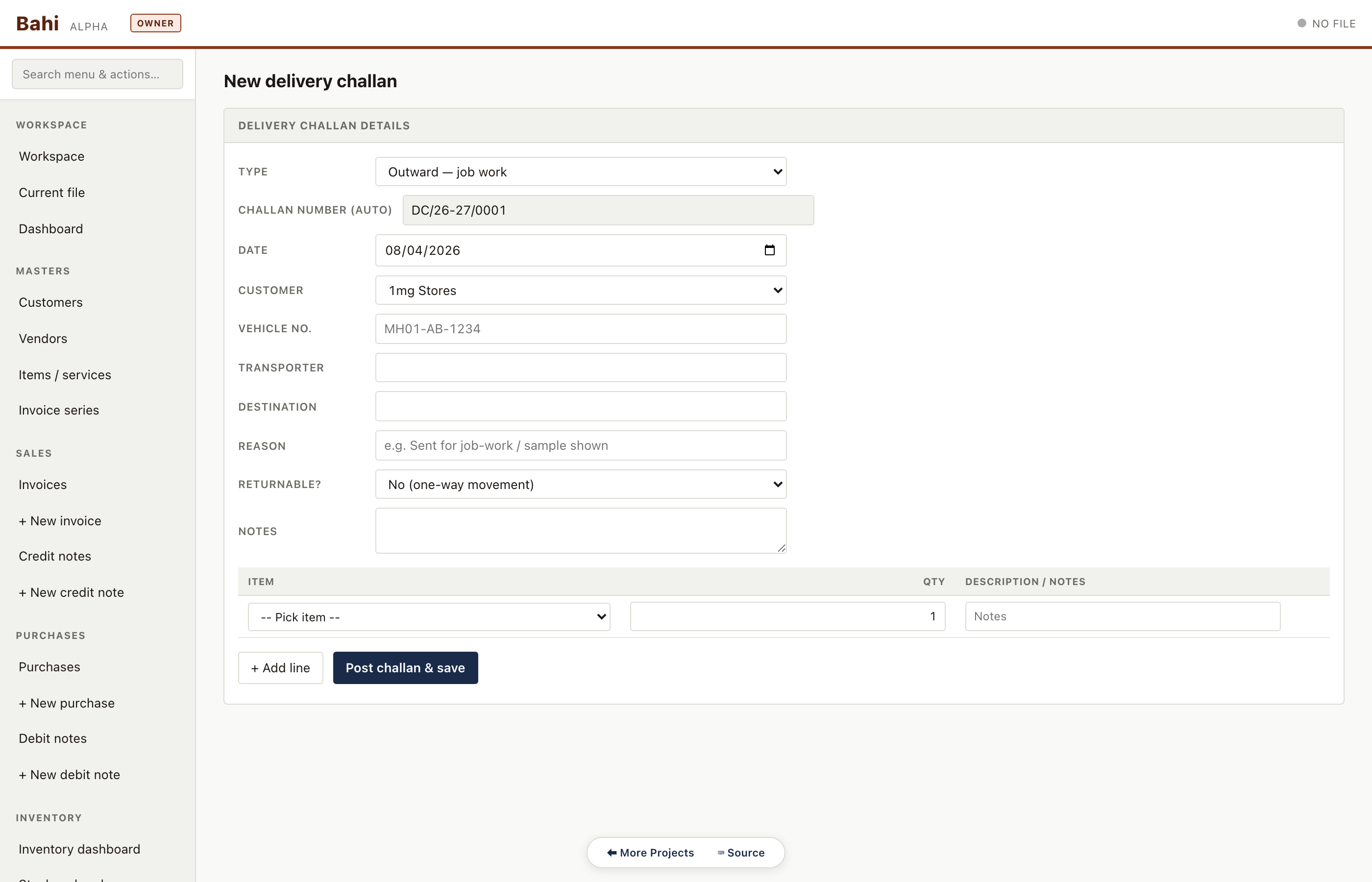 New delivery challan