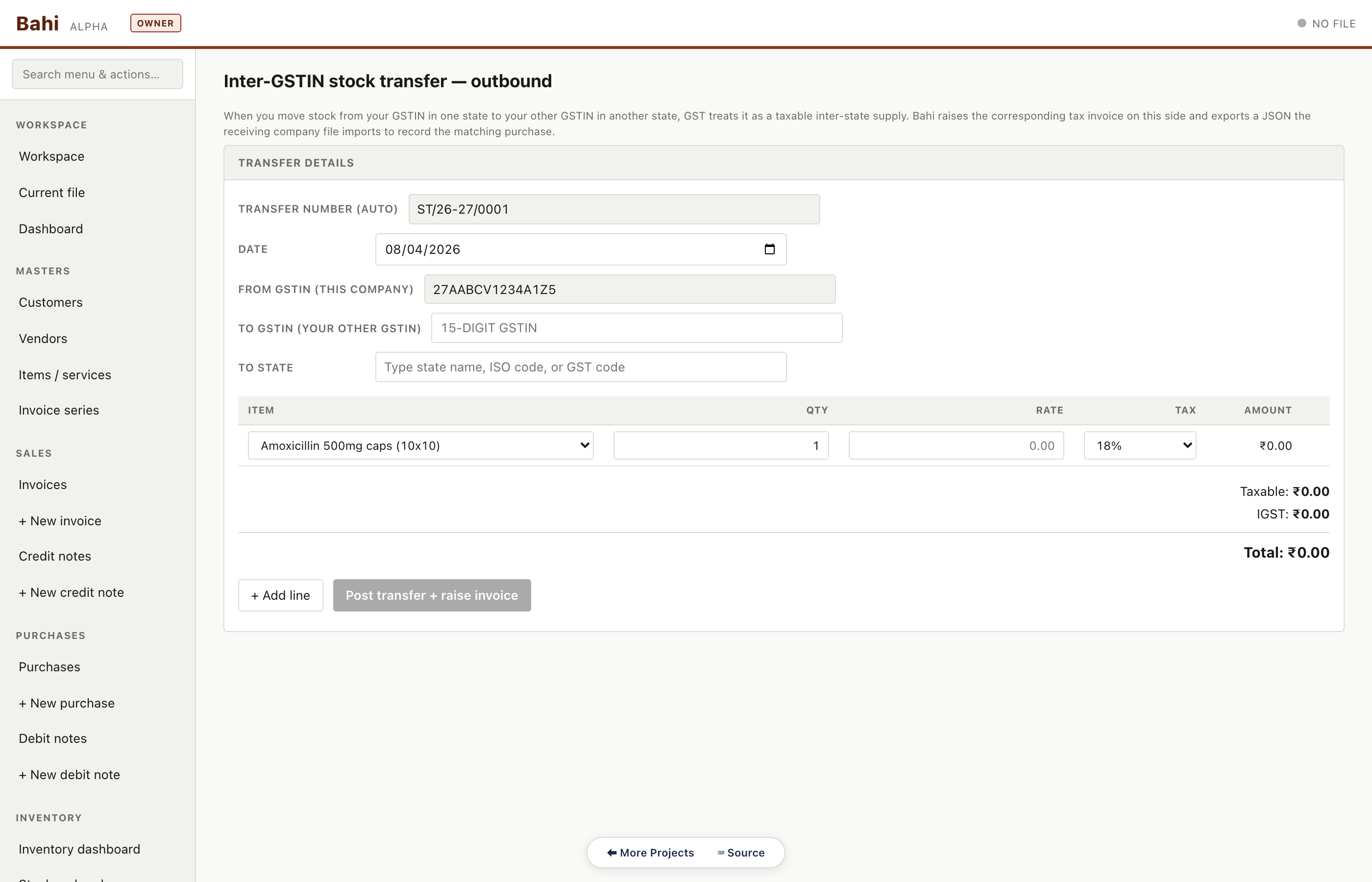 New stock transfer (outward)