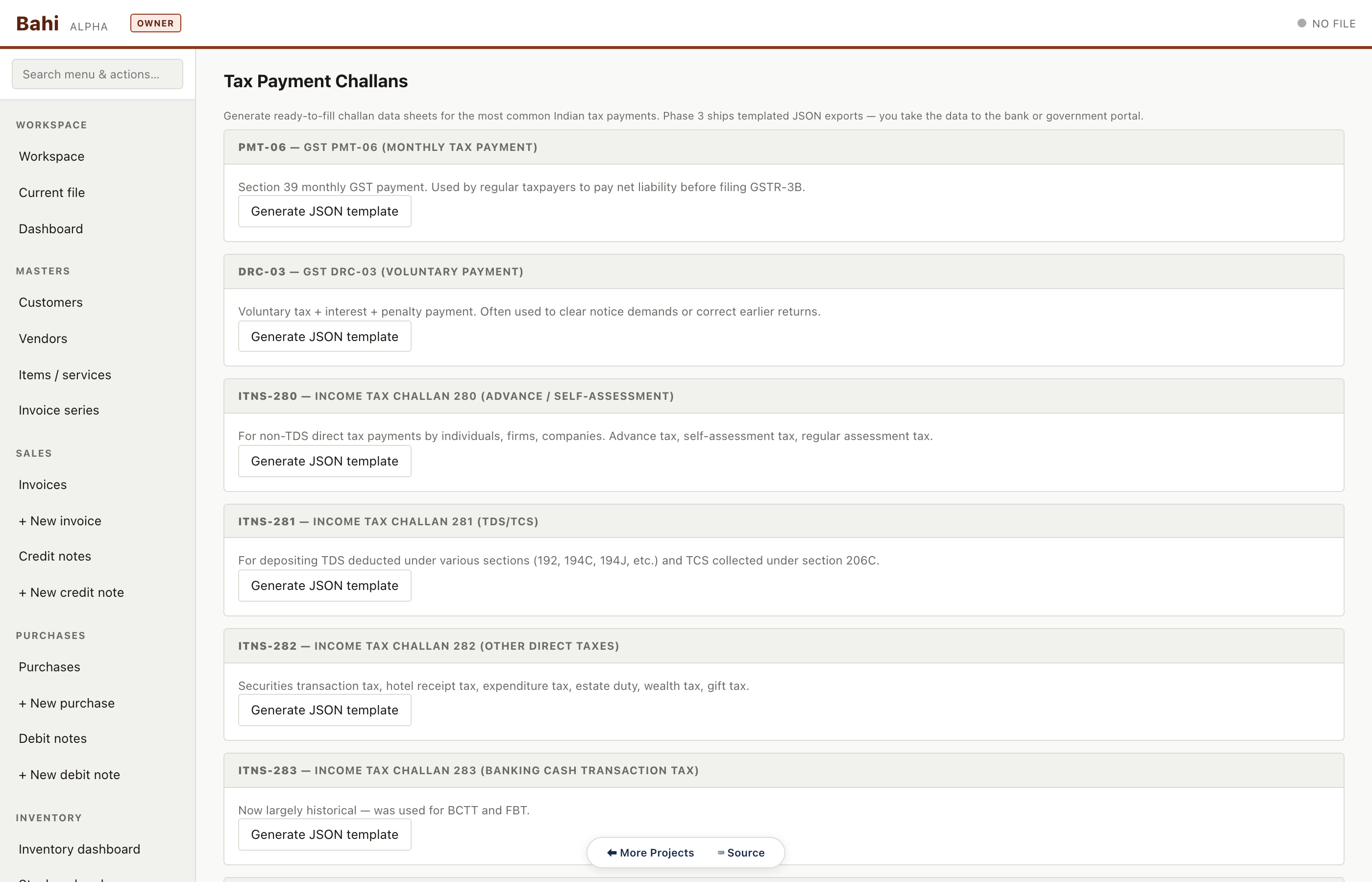 Tax challan templates